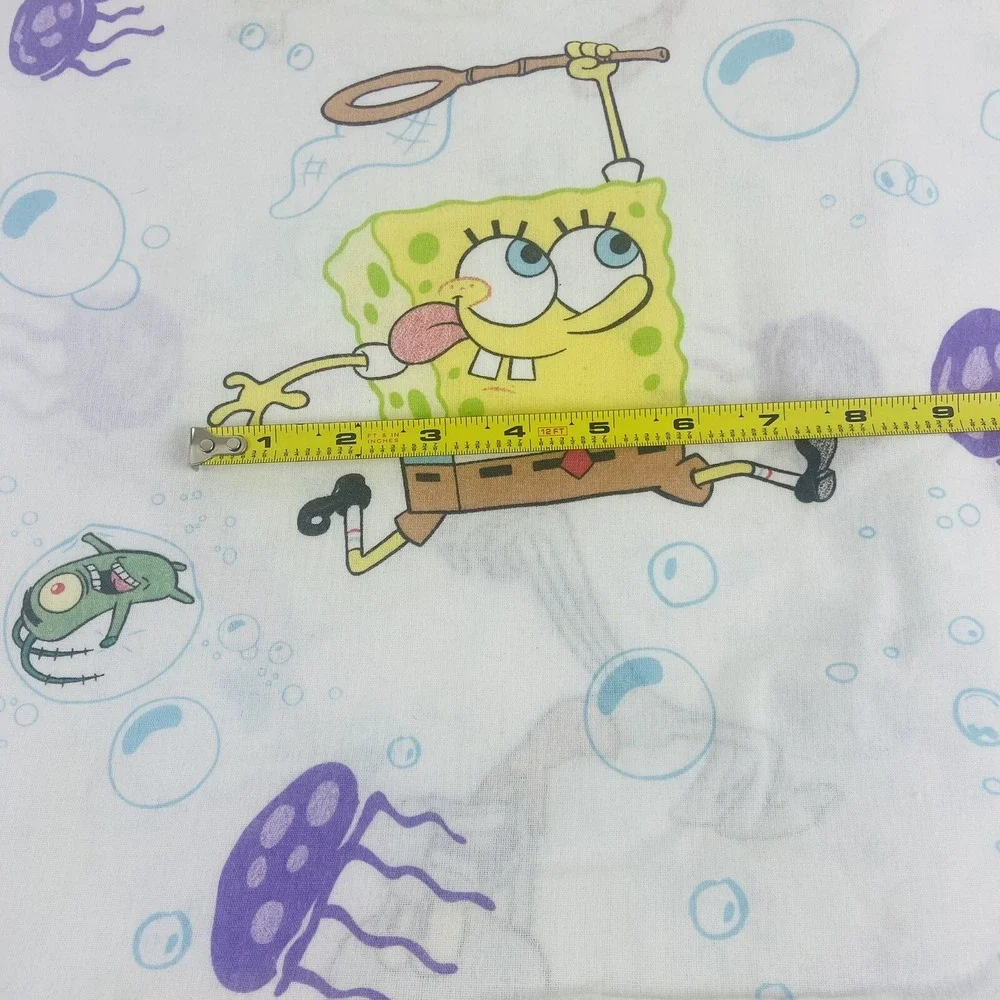 Vintage SpongeBob SquarePants White Twin Flat Sheet Jelly Fishing Nickelodeon